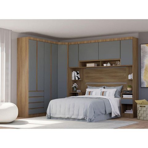 Guarda Roupa Casal Modulado Canto 9 Portas 6 Gavetas Veneza Avelã Pf-cinza Supremo Pf