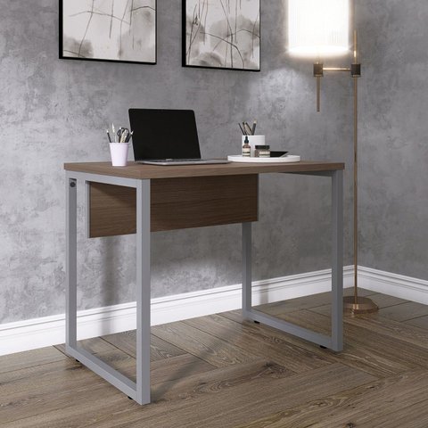 Escrivaninha Mesa Escritório PE25 90cm Walnut e Grafito Cinza