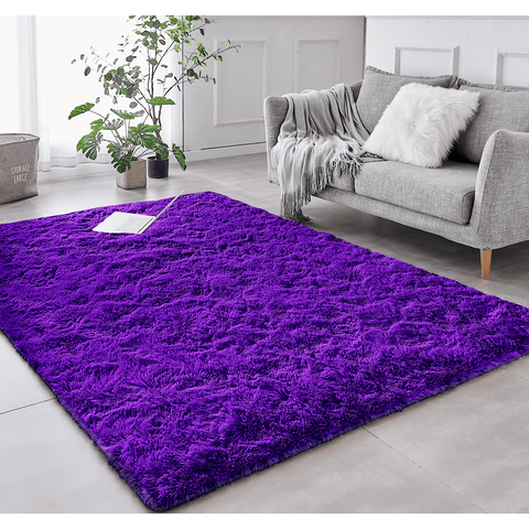 Tapete Pelo Alto Felpudo Peludo Macio Anti Derrapante Alérgico Roxo 200 x 200 cm