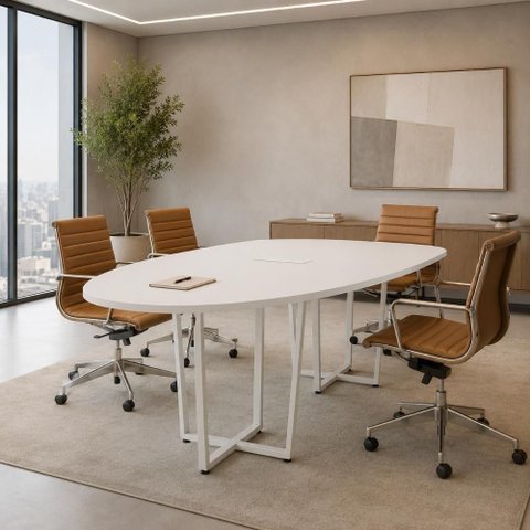 Mesa de Reunião Orgânica Tampo Bipartido MDP 270cm Branco F5 Office