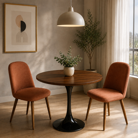 Mesa de Jantar Saarinen Preto Redonda 70cm - MDF Melamínico Pau Ferro