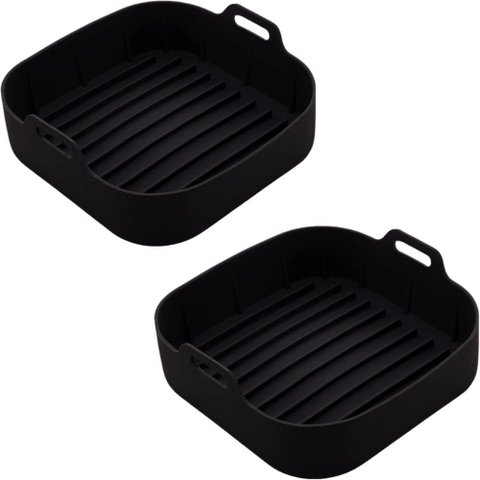 2 Formas Silicone Quadradas 20cm Pretas Air Fryer Lyor Cesto com Alças para Assados Cozinha