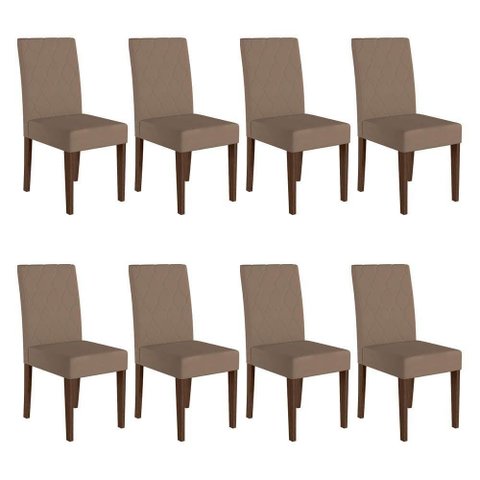 Kit 8 Cadeiras de Jantar Jade MDF Suede Capuccino Amêndoa Pallazio