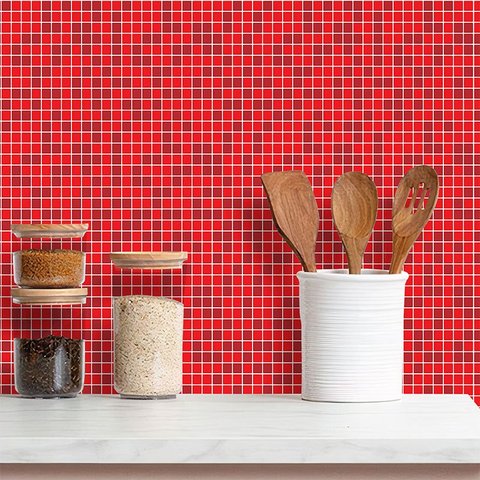 Papel de Parede Adesivo Pastilhas em Tons de Vermelho 10m