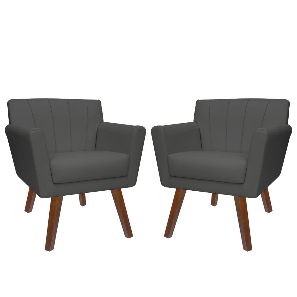 Kit 02 Poltrona Poltrona Cadeira Decorativa Resistente Iza Pés Quadrado:Suede Cinza escuro