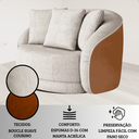 Ver imagem 3 de Poltrona Moderna P/ Sala 122cm Base Giratória Luxo Estofada Linho Cinza Courino Marom com Almofadas