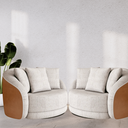 Ver imagem 7 de Poltrona Moderna P/ Sala 122cm Base Giratória Luxo Estofada Linho Cinza Courino Marom com Almofadas