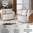 Ver imagem 4 de Poltrona Moderna P/ Sala 122cm Base Giratória Luxo Estofada Linho Cinza Courino Marom com Almofadas
