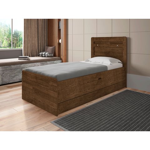 Cama Solteiro Larissa Reforçada Baú Organizador C/ Auxiliar:malbec