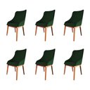 Ver imagem 2 de Kit 6 Cadeiras de Jantar Luxo Estofada Elisa Anatômica Veludo Verde Base Madeira Maciça Mel