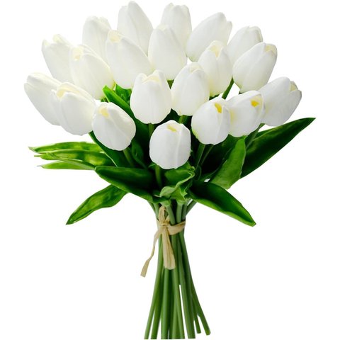 10 Hastes Flores Tulipas Brancas Talos 30cm Buqe Artficiais