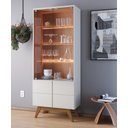 Ver imagem 1 de Cristaleira Noronha 02 Portas Abertura Fecho Ao Toque e Led Off White Matte / Freijó - Colibri