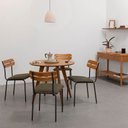 Ver imagem 1 de Conjunto Mesa de Jantar Square Redonda Louro Freijó 88cm + 4 Cadeiras Ribs Sarja Verde Oliva Abra Ca