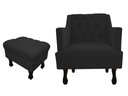 Ver imagem 1 de Kit Poltrona Decorativa Julia + Puff Luis Xv Couro Preto Pés Madeira Ms Decor