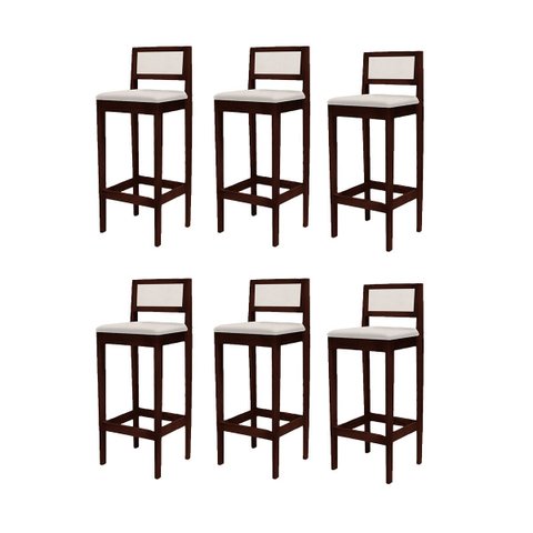 Kit 6 Banquetas Madeira Espaço Gourmet Estofadas com Encosto: Imbuia com Sintético Bege