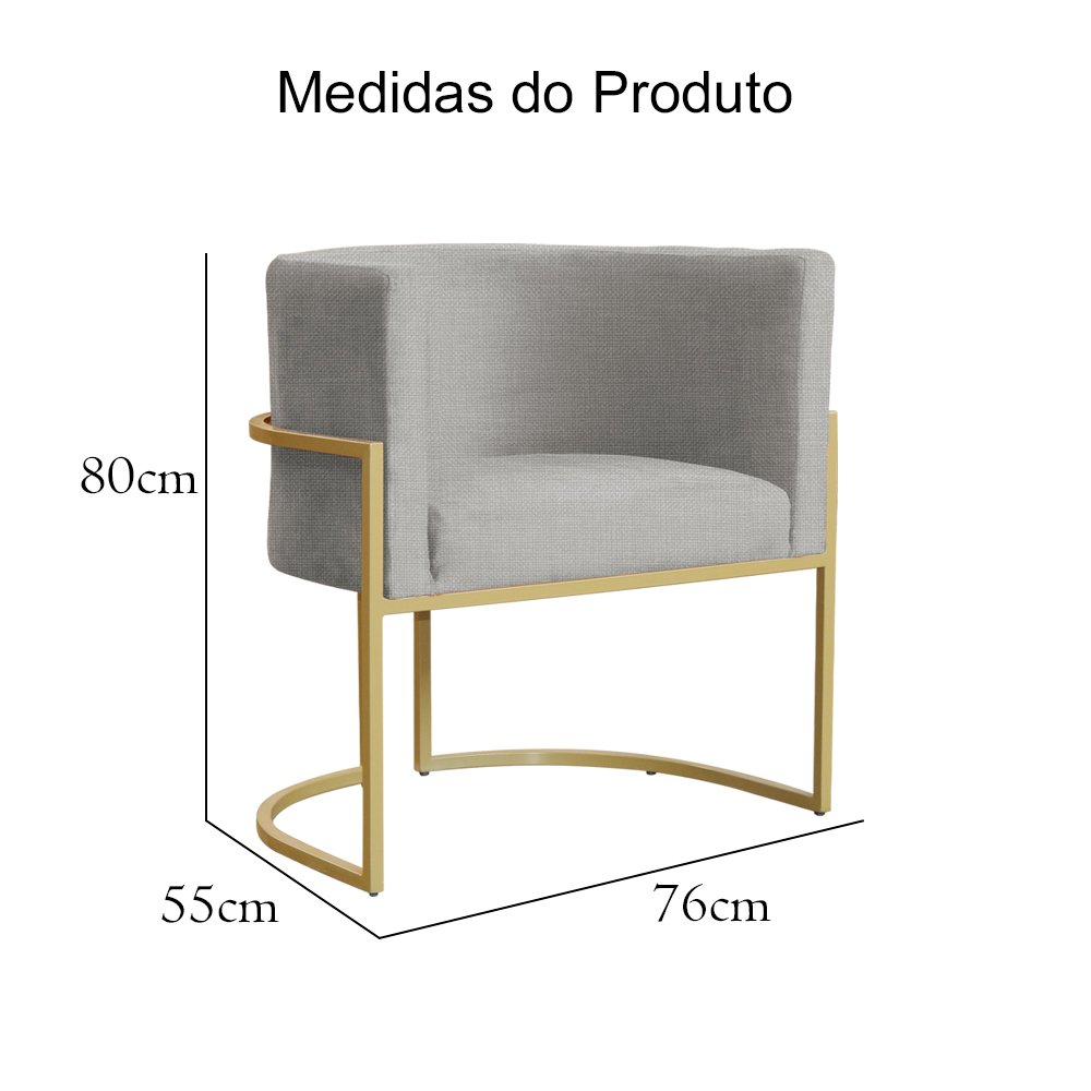 Poltrona Luana Base Metálica Dourada Linho Bege - Vallisa Decor - 5