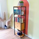 Ver imagem 2 de Estante Style de Ferro e Madeira Slim 5 Prateleiras com 1 Gaveteiro Industrial Nozes e Preto