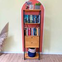 Ver imagem 1 de Estante Style de Ferro e Madeira Slim 5 Prateleiras com 1 Gaveteiro Industrial Nozes e Preto