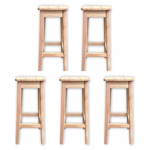 Kit 5 Bancos Banqueta Alta 70cm Madeira Maciça Quadrado