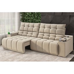 Sofá Connect Premium 2,00m Assento Retrátil/reclinável com Porta Copos e Entrada Usb Suede Capuccino - 1