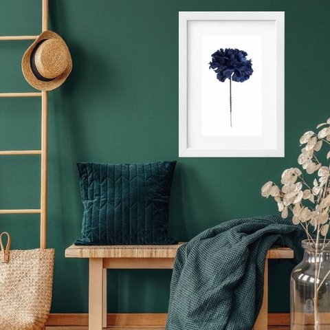 Quadro Flor Minimalista Azul - 60x48cm:madeira Preta