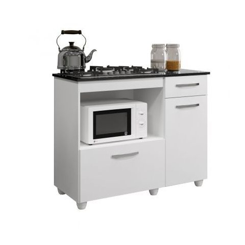 Balcão para Cooktop 5 Bocas 2 Portas 1 Gaveta Violeta Kaiki Móveis Branco