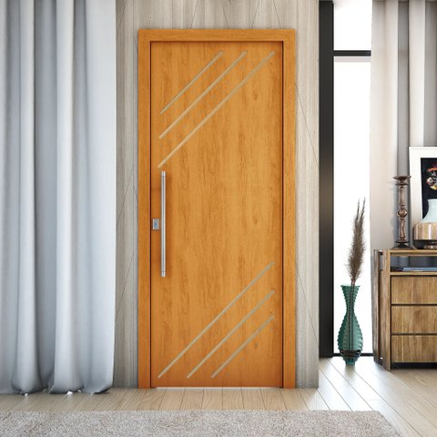 Folha de Porta Frisada R30k 210x90cm 35mm Reforço Fechadura:cerejeira
