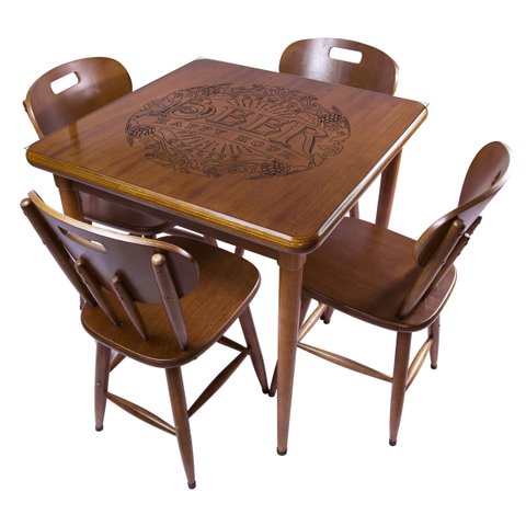 Cj Mesa Madeira 80x80cm - Base 4pé 78cm + 4 Cadeiras 43 - Natural - Beer Happy Hour