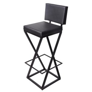 Banqueta Média Industrial Cozinha Bar Balcão Bistro Zenite com Encosto Metalon Preto 65cm.