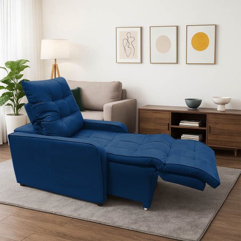 Poltrona Graça Cadeira Papai Mamãe Idoso Reclinável e Retrátil Marinho