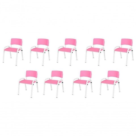 Kit 9 Cadeira Iso Infantil Creche, Base Branco Rosa