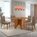 Ver imagem 1 de Mesa Evora 90 Mdf Canto Copo e com 4 Cadeiras Safira Veludo Capuccino Naturalle