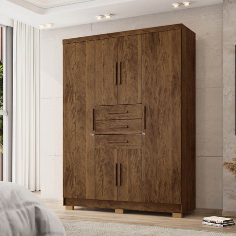 Guarda-roupa 6 Portas 3 Gavetas Taurus Imbuia Rústico - Vila Rica