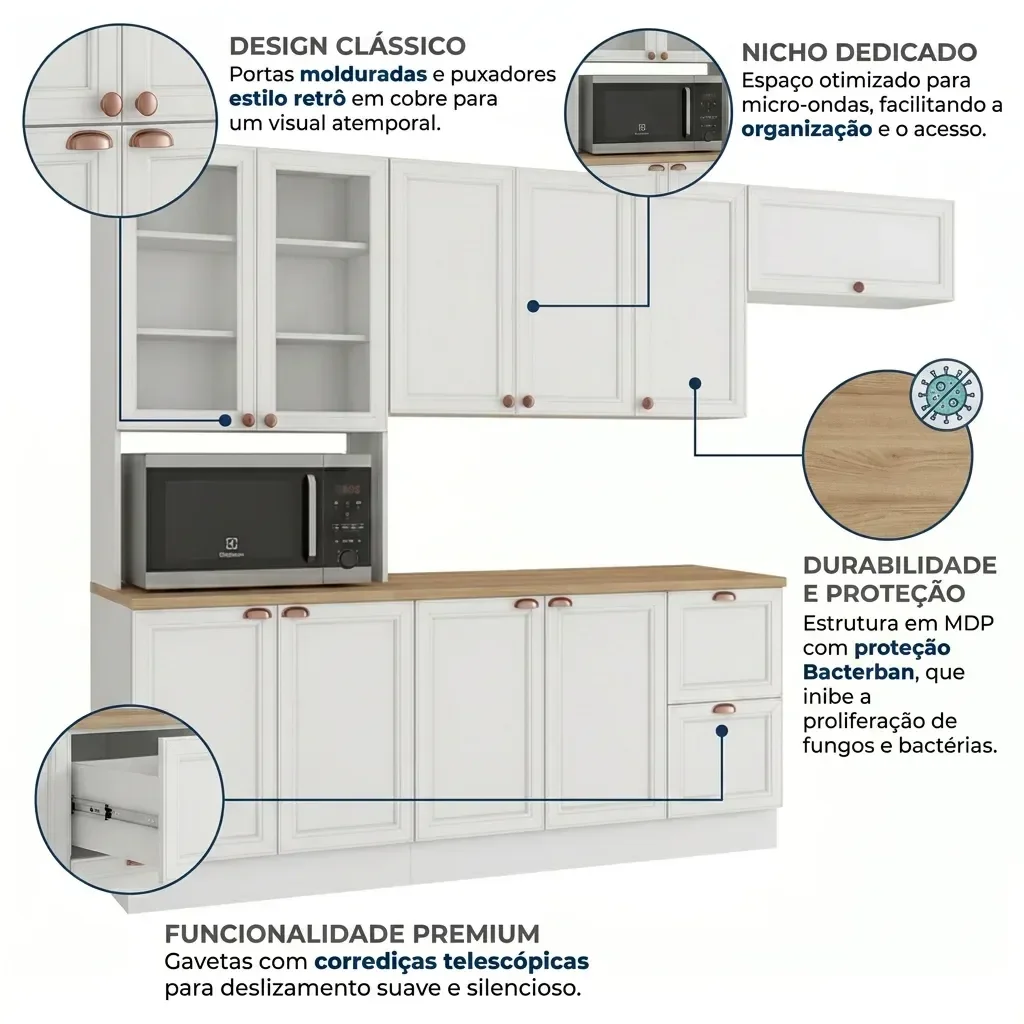 Ver imagem 6 de Cozinha Completa Modulada Americana 4 Peças com Paneleiro Torre Quente e Balcão com Tampo Unna Yesca