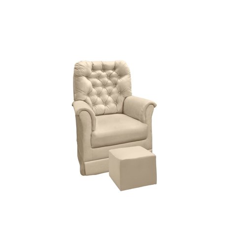 Poltrona Balanço de Amamentação com Puff Reto Maternidade Agatha Suede Bege - Phoenix Baby