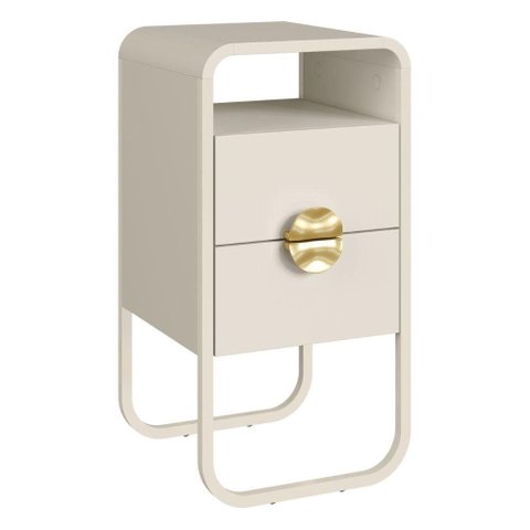 Mesa de Cabeceira Luna 2 Gavetas 30 cm Pes Metalicos Off White Artesano