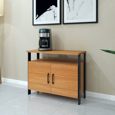 Balcão Para Escritório Estilo Industrial F32 Freijó/Preto Fosco - Pradel