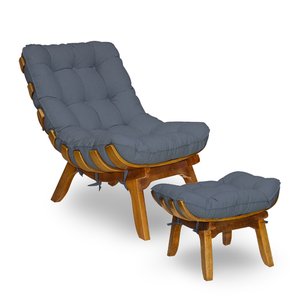 Kit Poltrona + Puff Costela Decoração Conforto Linho Chumbo