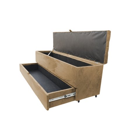 Recamier Puff Baú Sapateira com Gaveta 1,38cm para Cama Box Padrão - Bege Claro