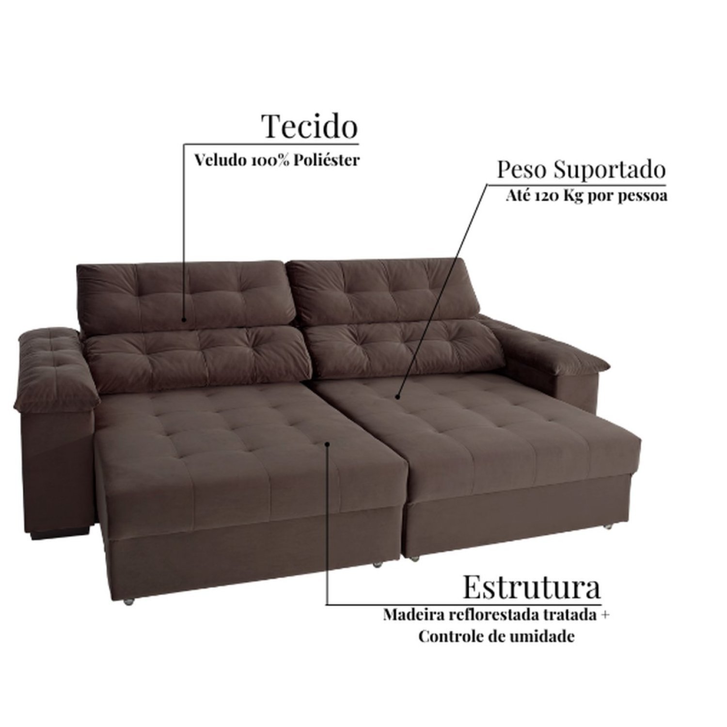 Sofá 2 Lugares Retrátil Reclinável 230cm com Molas Astro Icea New - 4