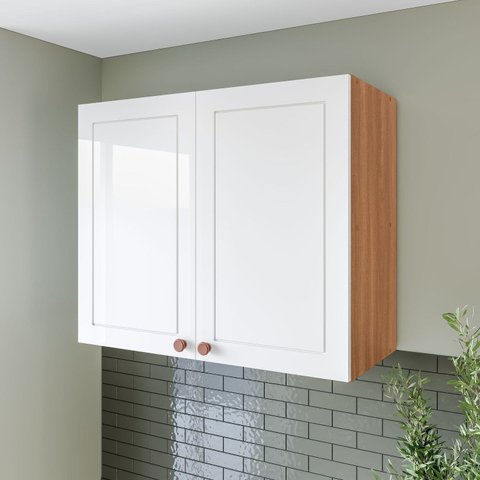 Armário Aéreo 2 Portas 80 cm Pérola Yescasa Branco/Freijó