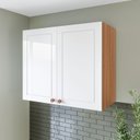 Ver imagem 1 de Armário Aéreo 2 Portas 80 cm Pérola Yescasa Branco/Freijó