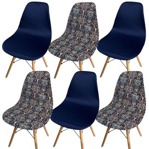 Kit 6 Capa de Cadeira Charles Eames Eiffel Pé Palito Malha Mista:25 Azul Marinho