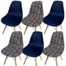 Kit 6 Capa de Cadeira Charles Eames Eiffel Pé Palito Malha Mista:25 Azul Marinho - 1