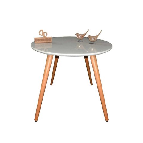 Mesa Jantar Pés Palitos Tampo Redondo Vidro Laqueado 70cm Off White