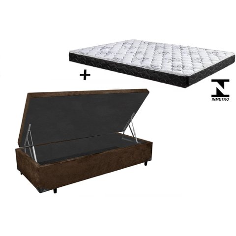 Cama Box Baú Solteiro Conforto Suede Marrom + Colchão Solteiro Conforto Espuma D33 com Eps 20x88x188