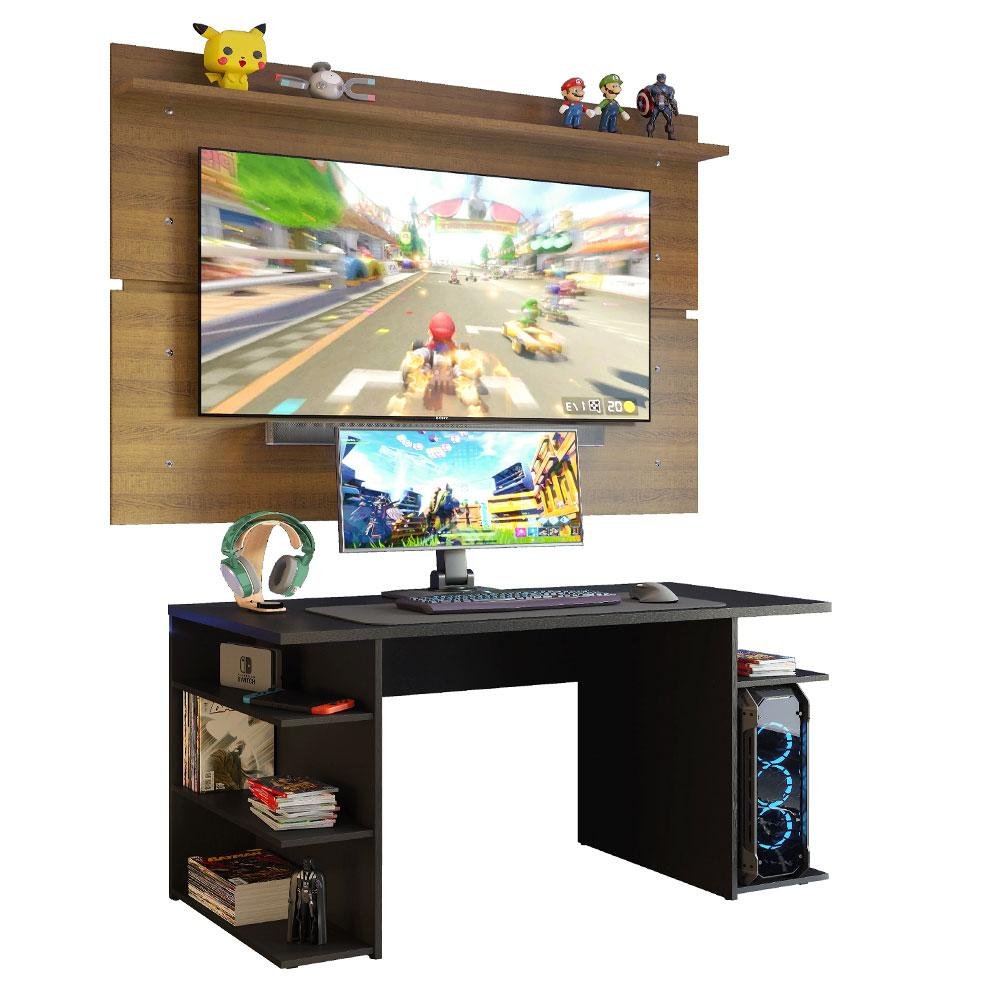 Mesa para Computador Gamer e Painel Tv Madesa - Preto/rustic - 2