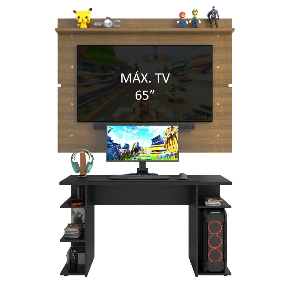 Mesa para Computador Gamer e Painel Tv Madesa - Preto/rustic - 4