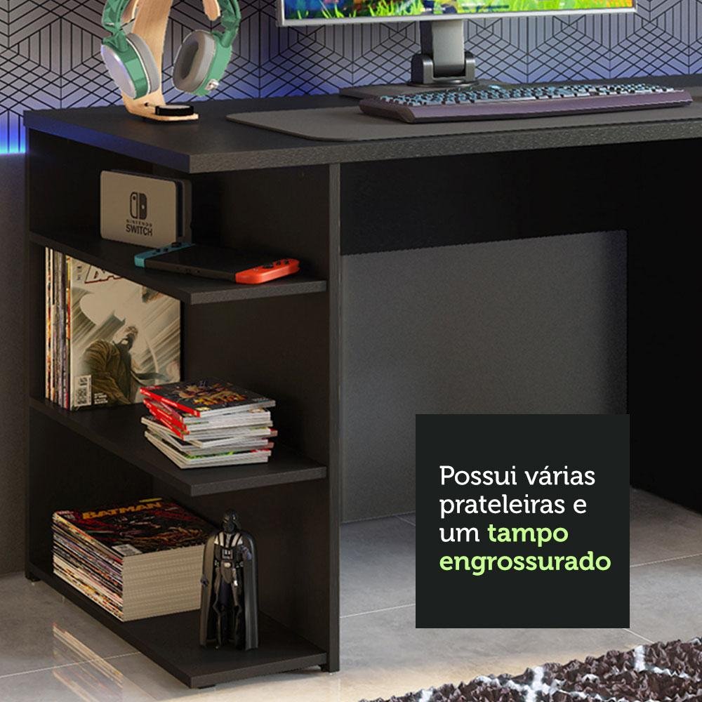 Mesa para Computador Gamer e Painel Tv Madesa - Preto/rustic - 6