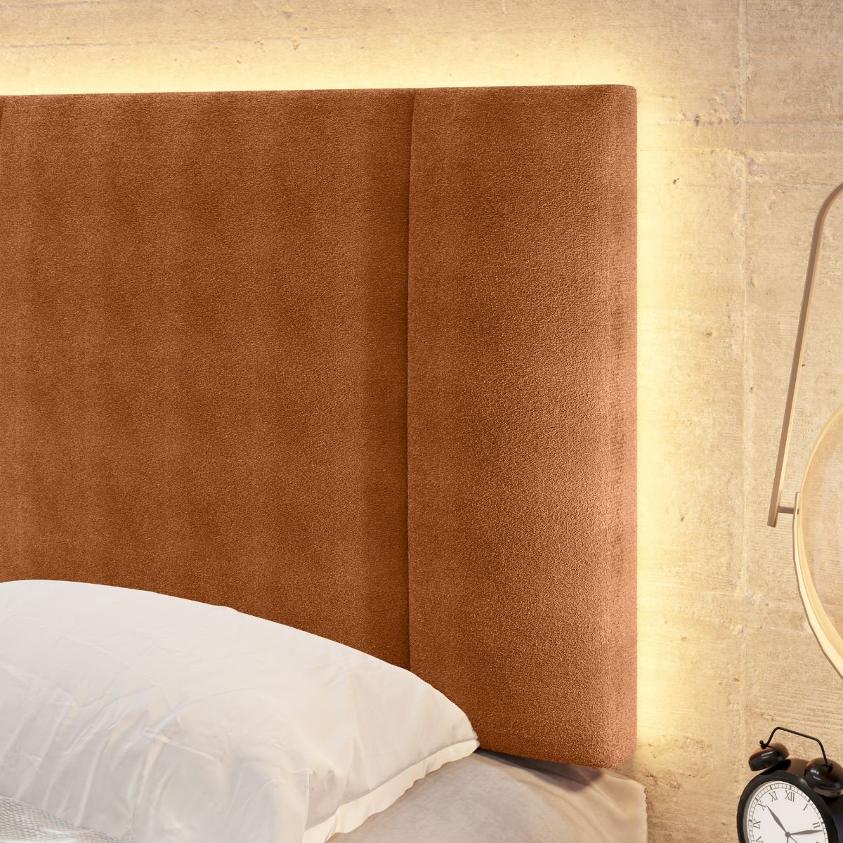 Cabeceira Estofada Iluminação Led Cama Box Casal 140 Cm: Bouclé Terracota - 5